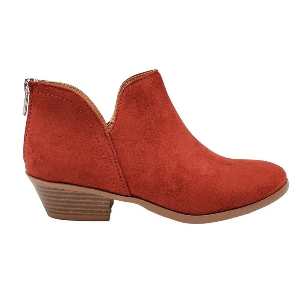 Women Ankle Booties Side Cutout Back Zipper Low Heel Faux Suede Boots Size 8